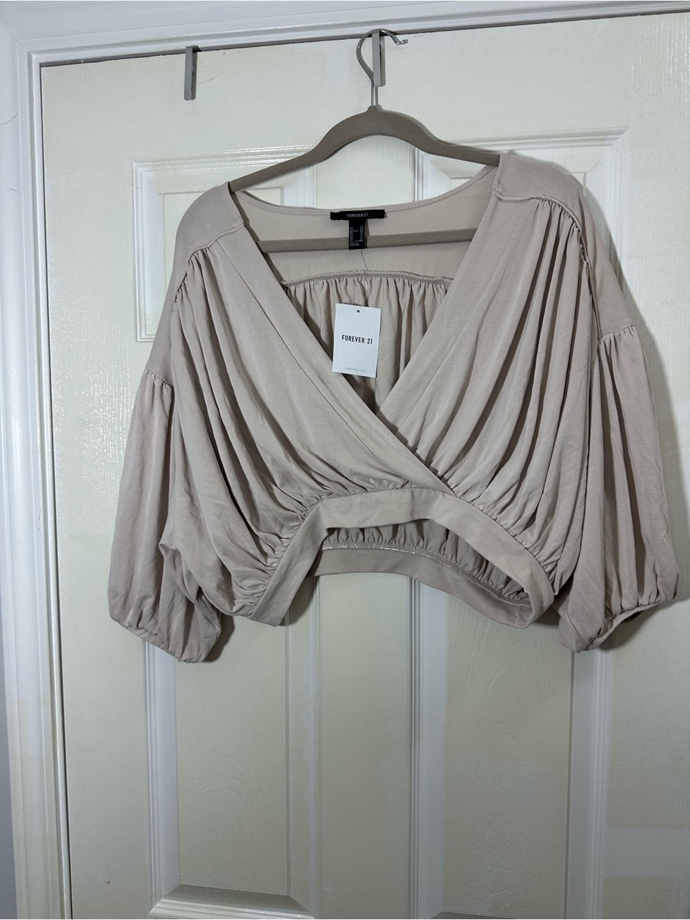 Forever 21 Taupe Draped V-Neck Cropped Blouse